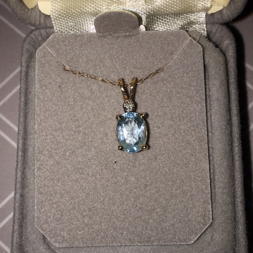 SOLD Blue Topaz and Diamond necklace